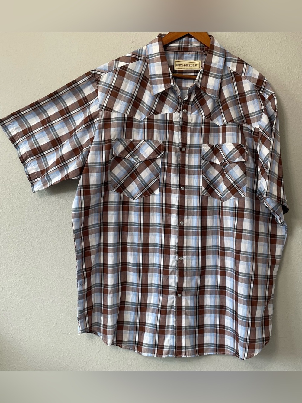 Bit & Bridle Men’s 2XL Plaid Pearl Snap Western Cowboy Shirt
